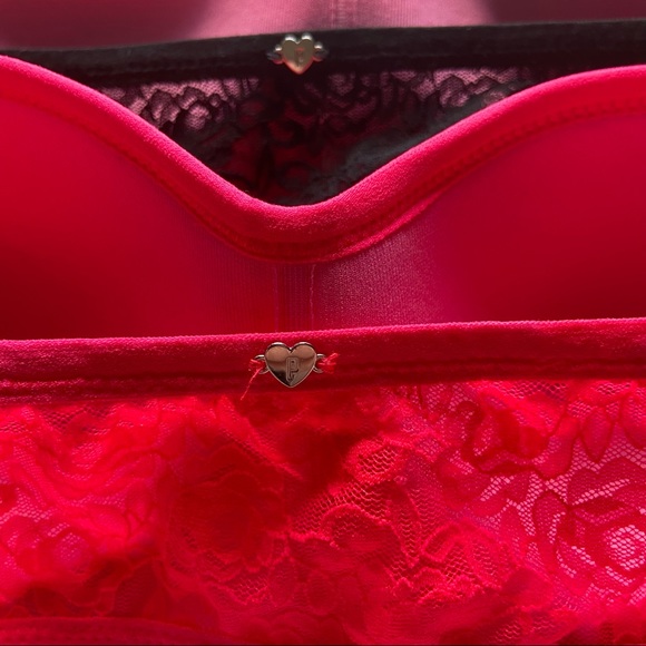 Pink by Victoria's Secret Padded Lace Bandeau Bralette  Lot Black and Neon Pink - Picture 7 of 9